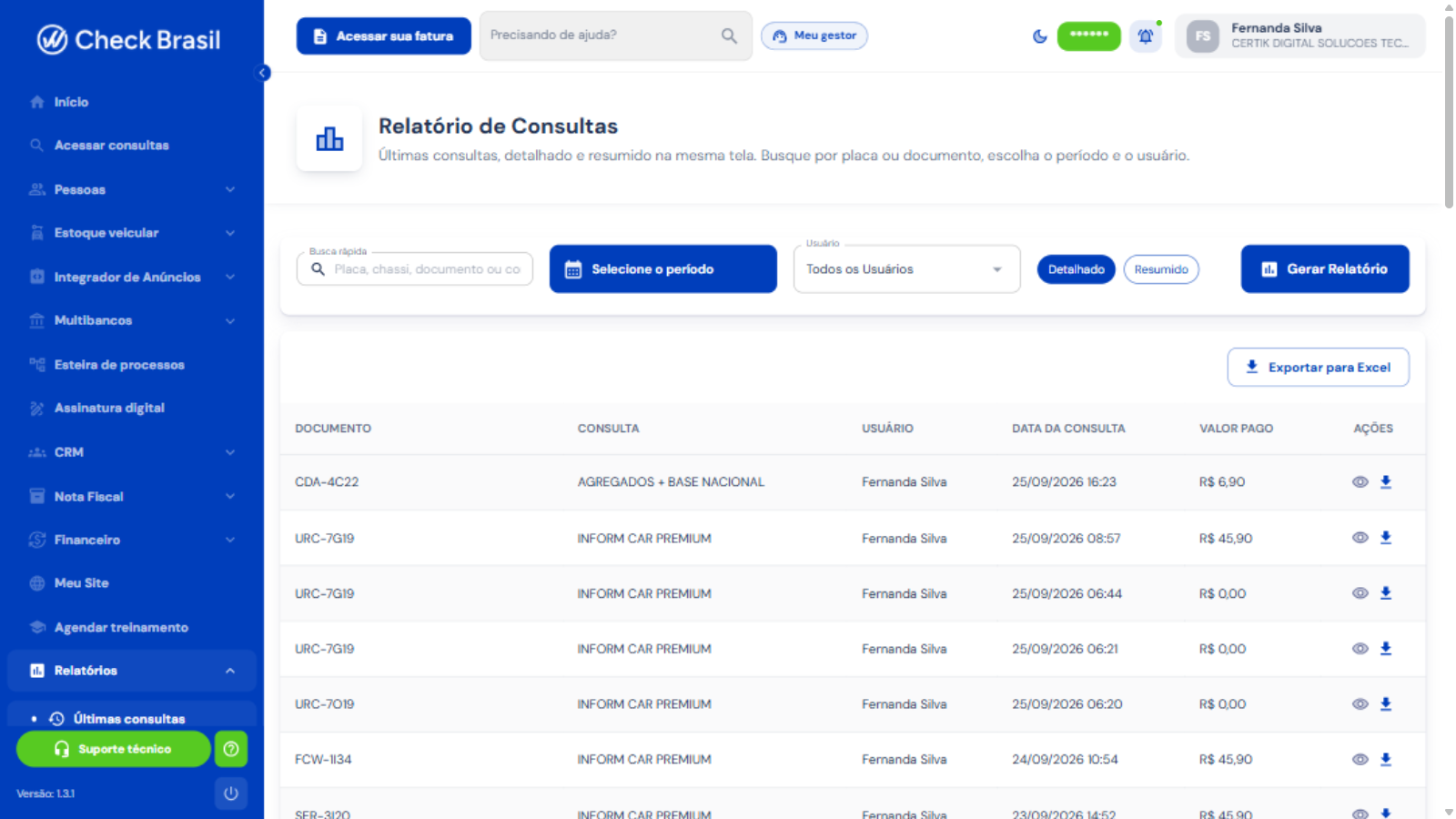 Relatório de Consultas detalhado e resumido