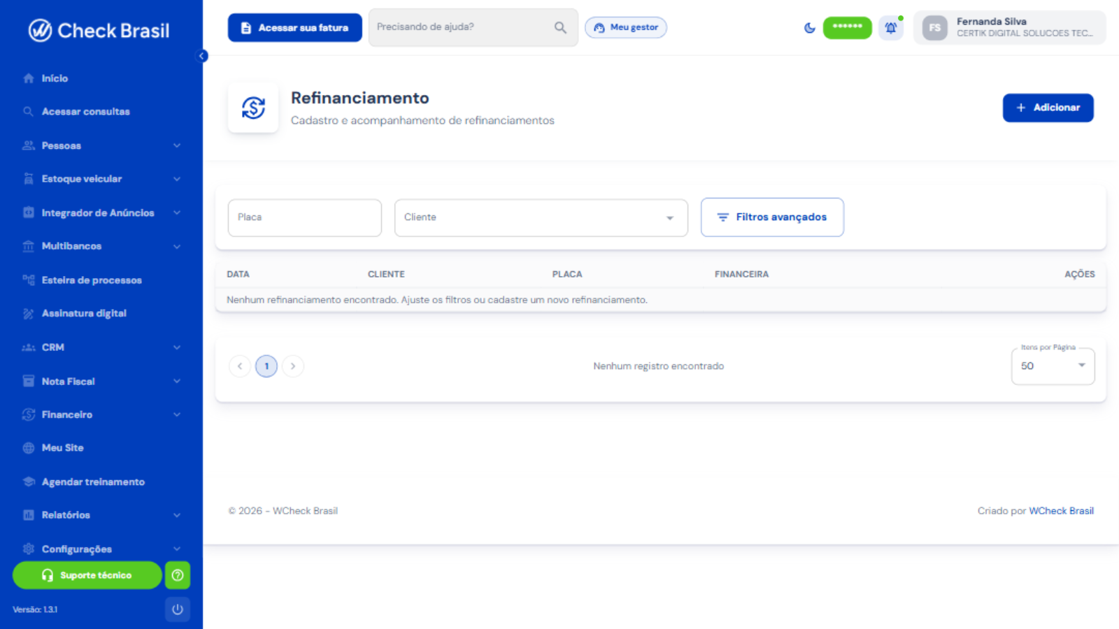 Cadastro e acompanhamento de refinanciamentos