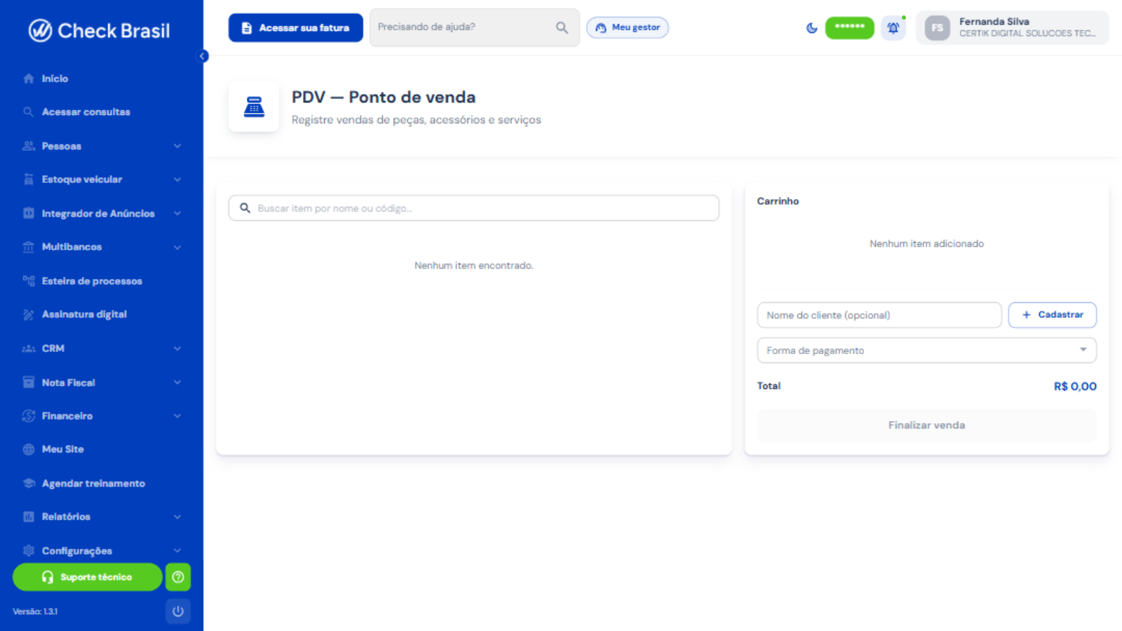 PDV Ponto de venda com carrinho e forma de pagamento