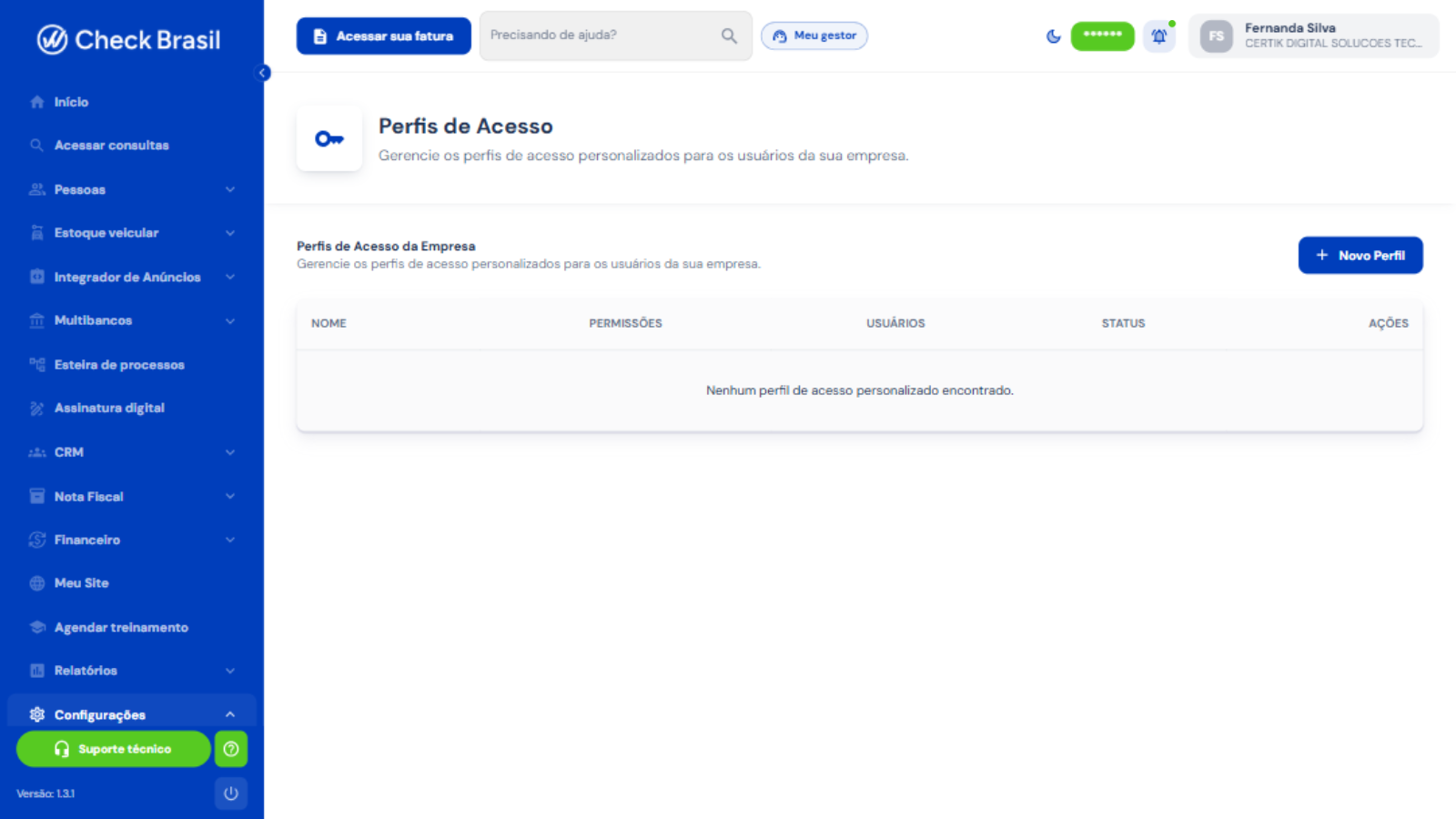 Perfis de Acesso personalizados
