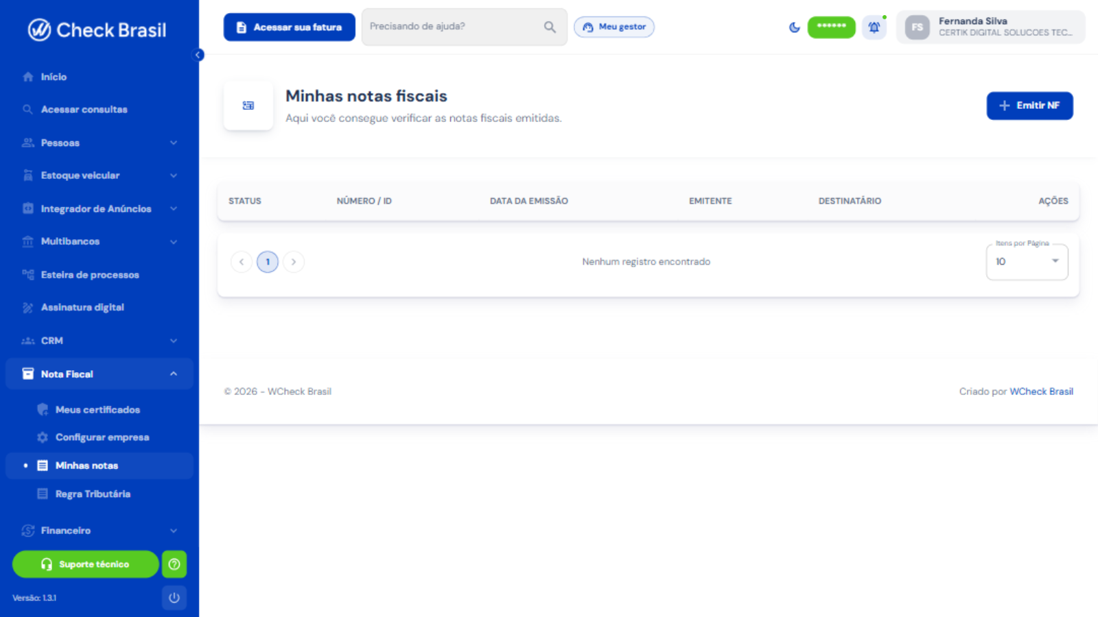 Minhas notas fiscais emitidas