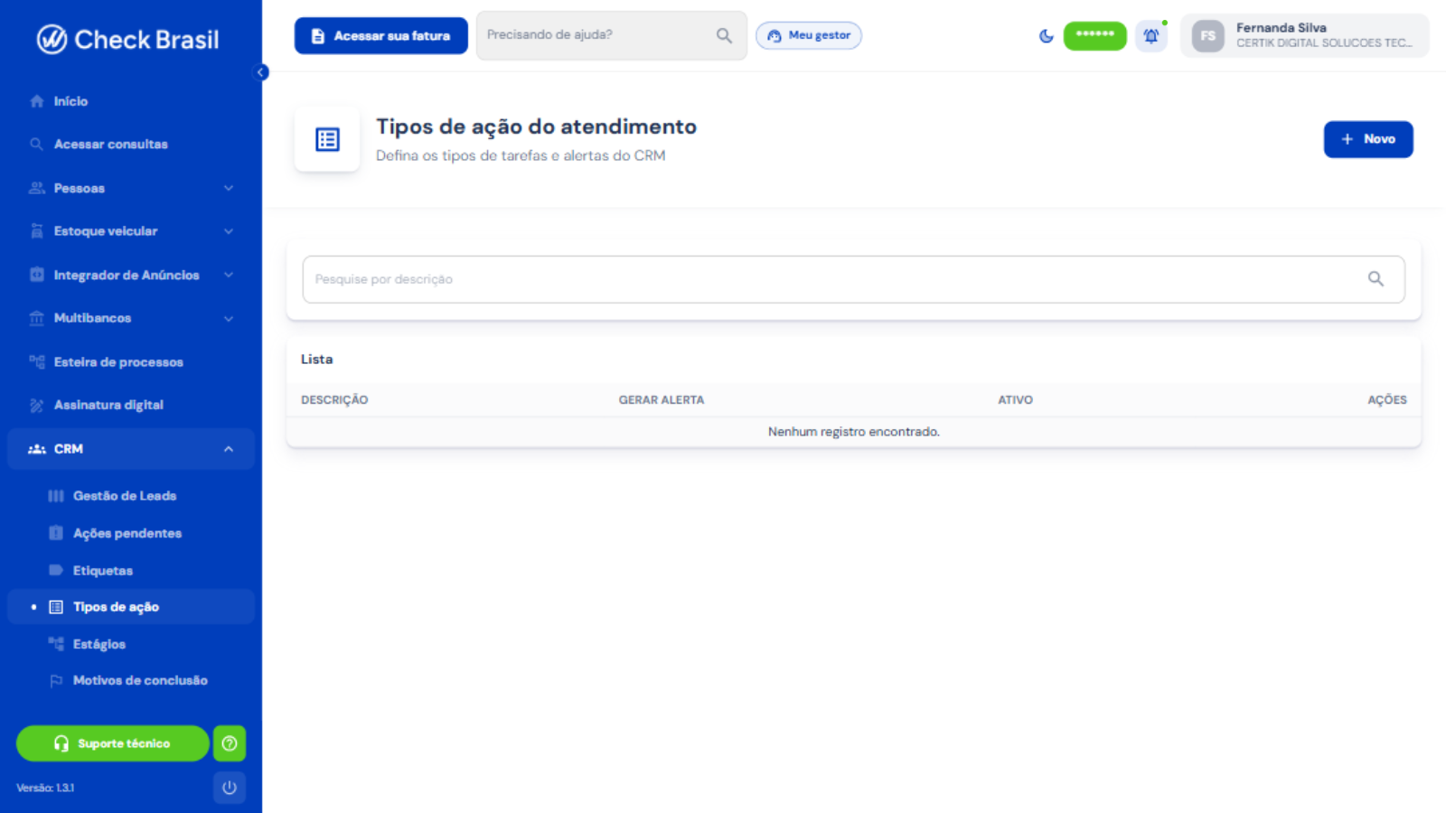 Tipos de ação do atendimento